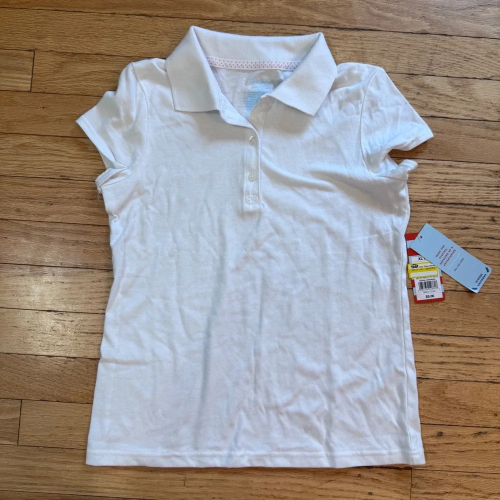 Cat‎ & Jack Girls White Short Sleeve School Uniform Polo Shirt XL 14 NWT
